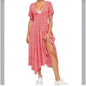 Free people In full bloom Floral Red Maxi Dress size m